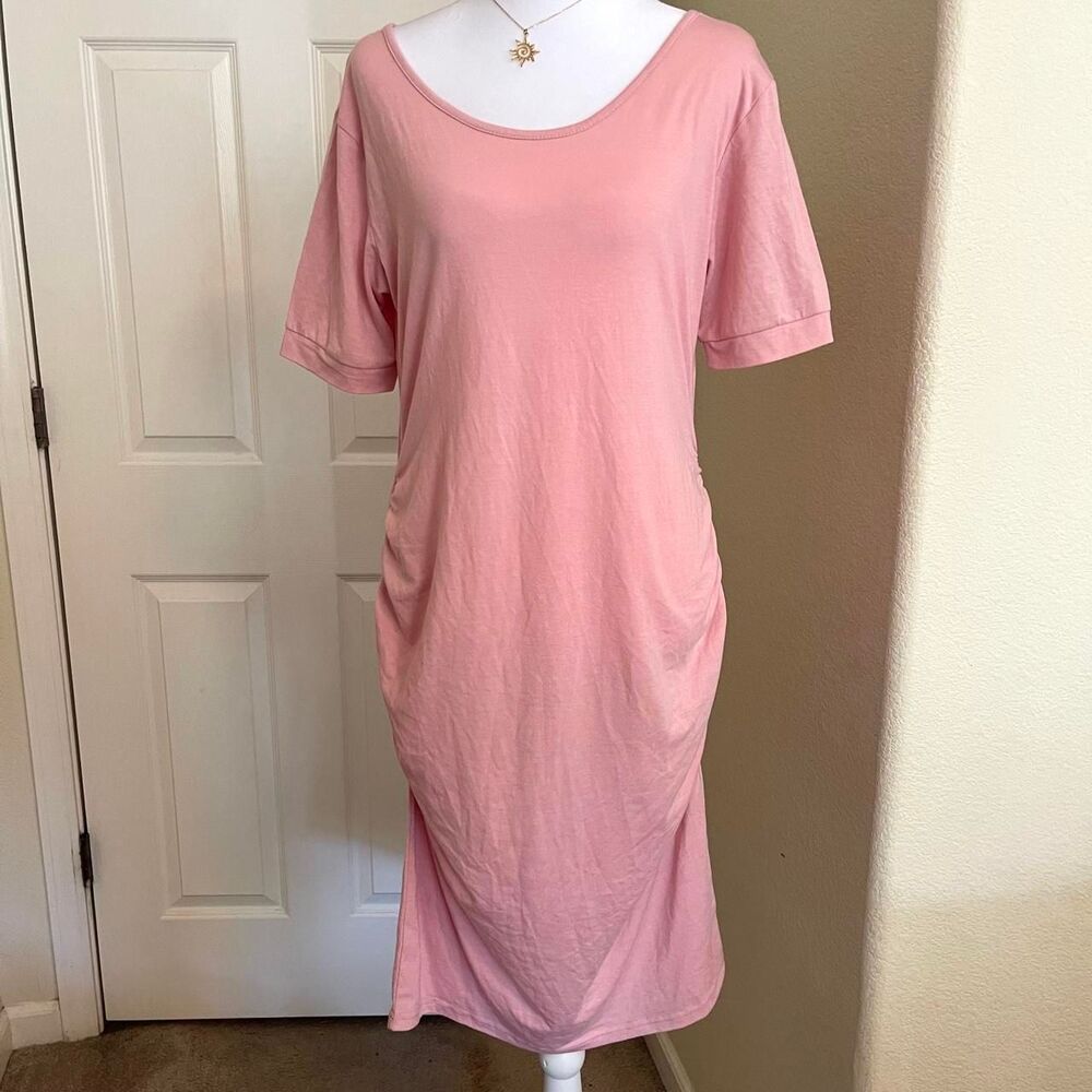 Dusty pink midi ruched t-shirt dress - size large